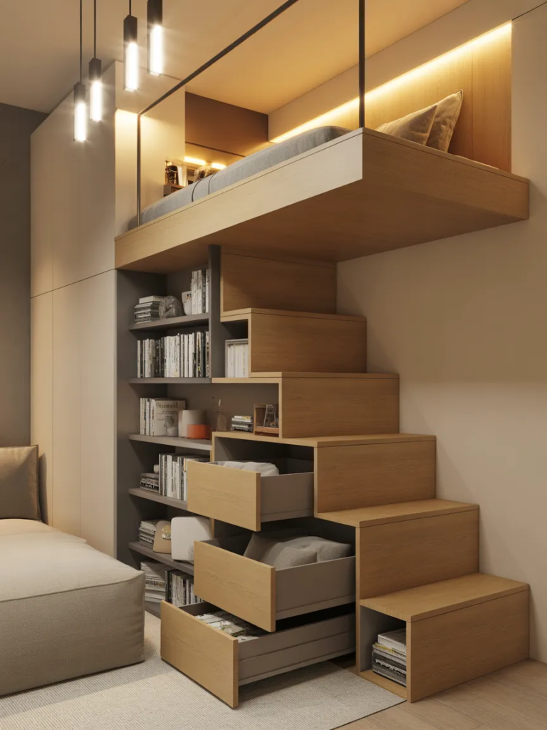 mezzanine with warm textiles