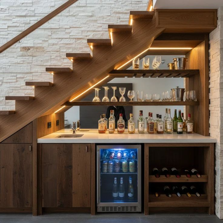 accessible wine cellar   under stairs