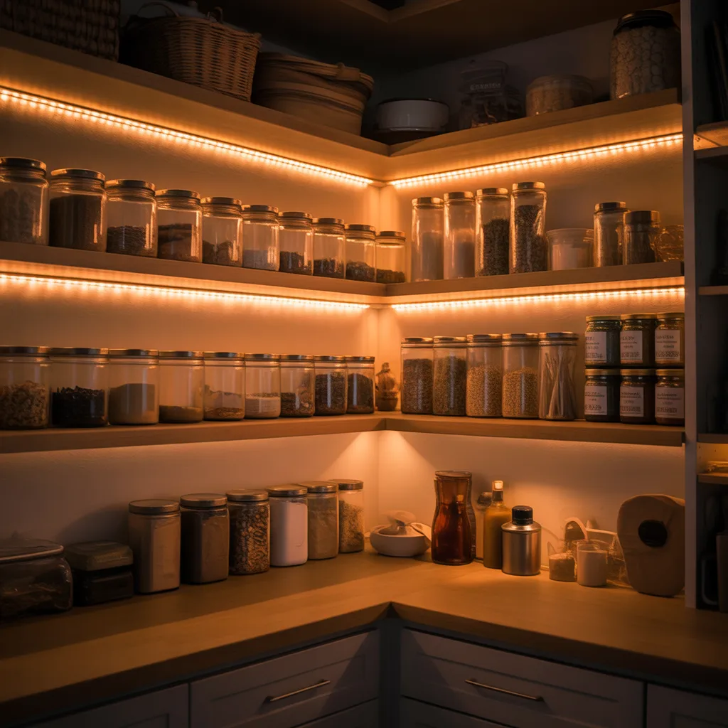 pantry with LED strip
