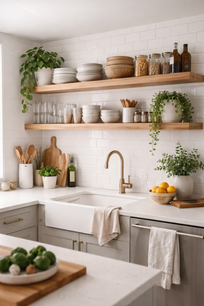 space with wall shelves