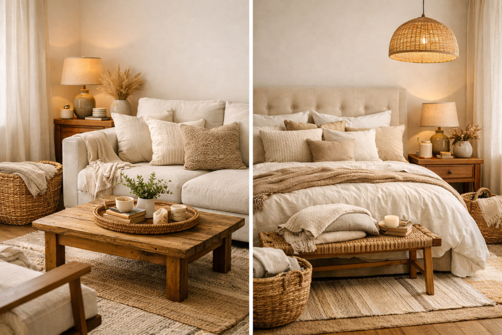 idées confortables avec des textiles naturels