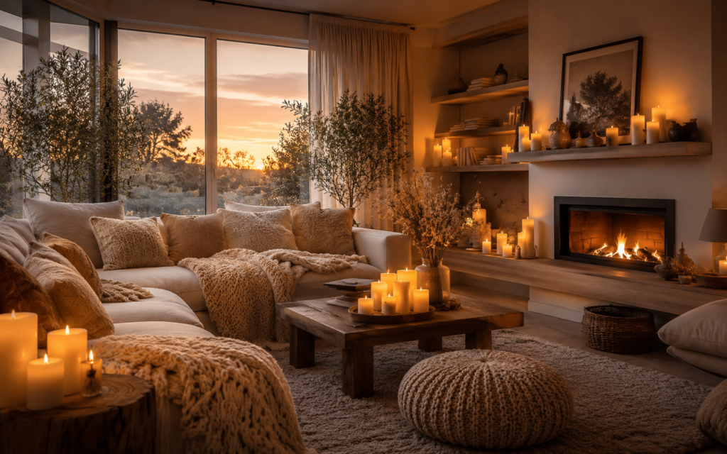 Décoration cocooning avec bougies à lumière douce 